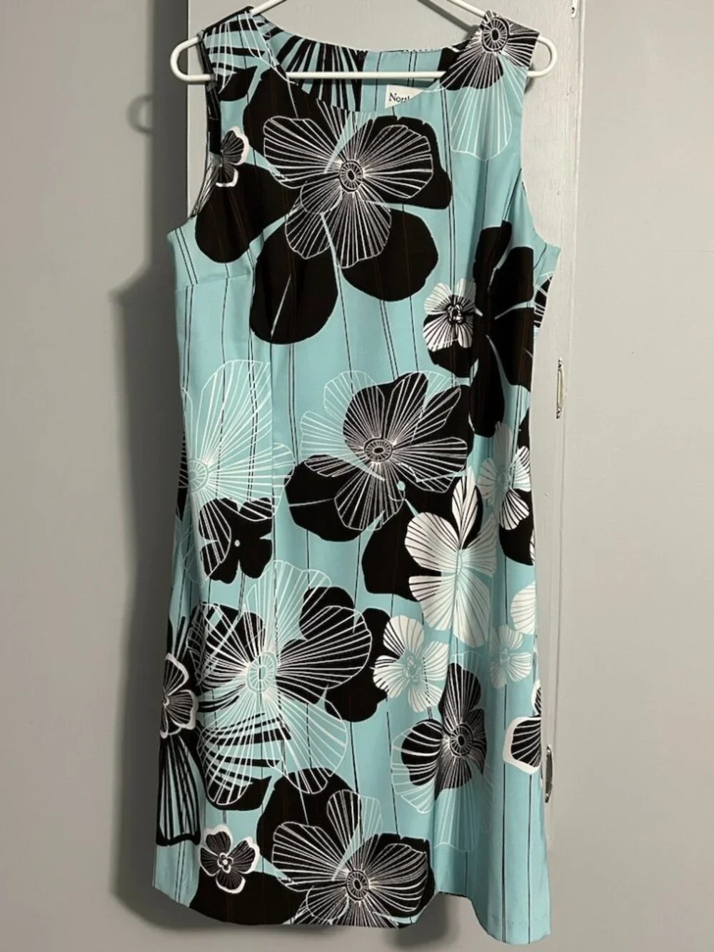 NorthStyle Aqua/Brown/White Floral Sleeveless Sheath Midi Dress Women's 14 - Picture 1 of 10